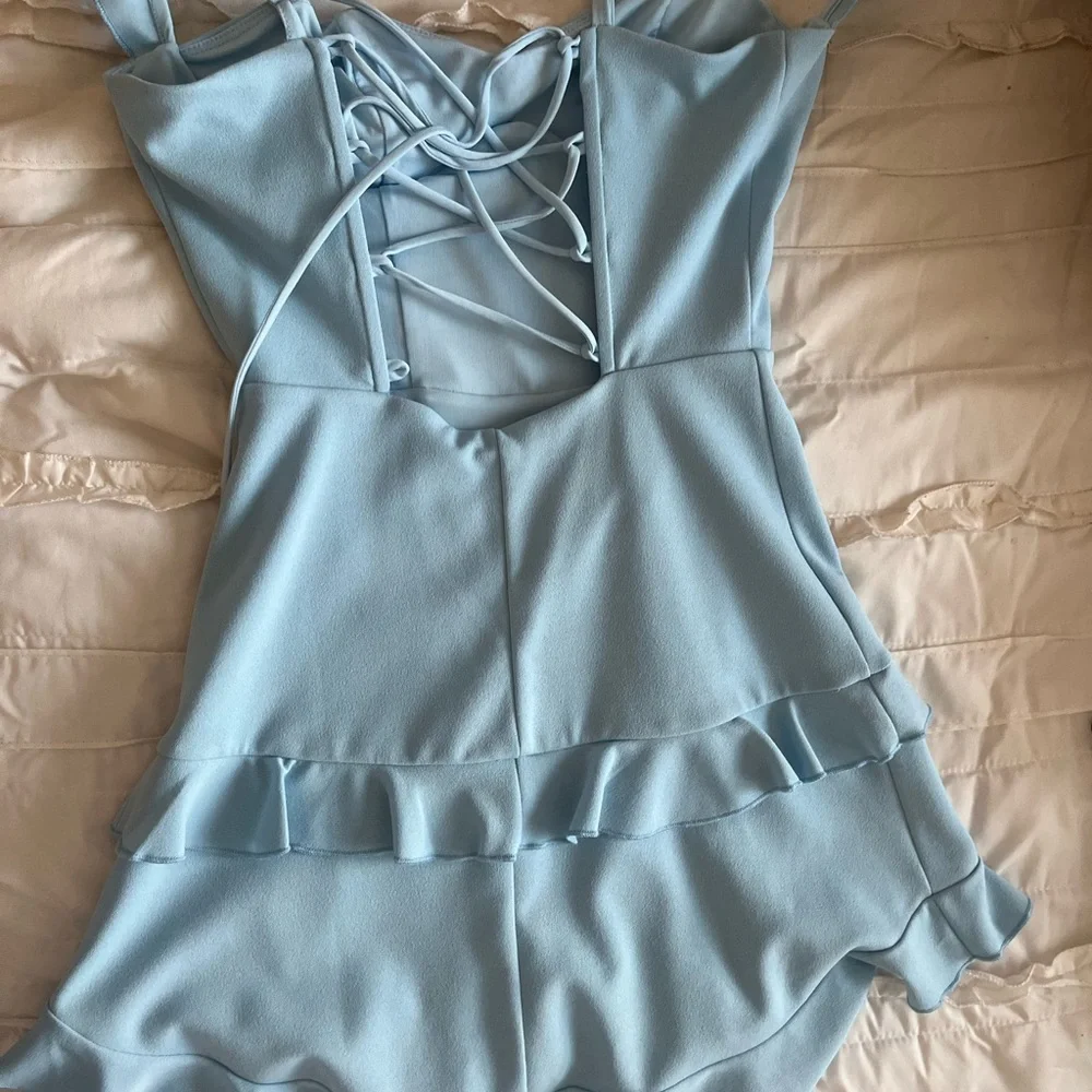 Light Blue Ruffle Mini Dress - Picture 2 of 4